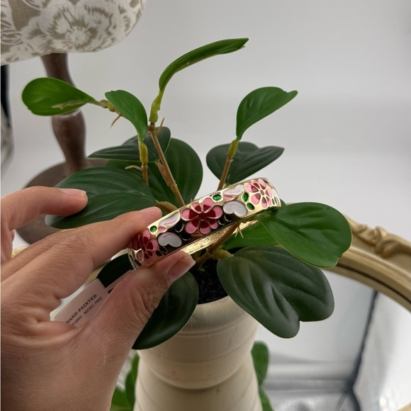Hand Painted Floral Enamel Bangle with Gold Accents - Picture 8 of 13